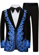 Navy Embroidery Black Velvet Tuxedo