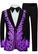 Purple Embroidery Black Velvet Tuxedo