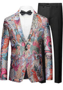 Veste homme en jacquard multicolore à un bouton motif paon