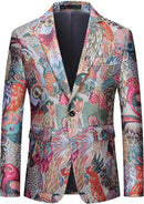 Veste homme en jacquard multicolore à un bouton motif paon