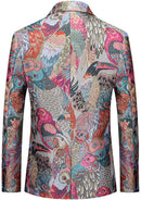 Veste homme en jacquard multicolore à un bouton motif paon