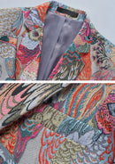 Veste homme en jacquard multicolore à un bouton motif paon