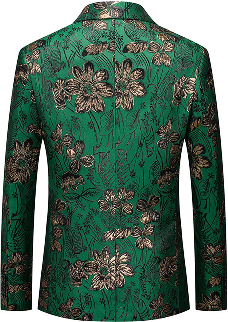 Veste homme coupe slim à un bouton en jacquard floral vert