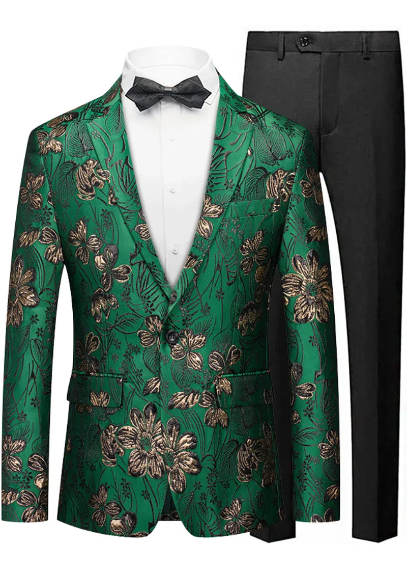 Veste homme coupe slim à un bouton en jacquard floral vert