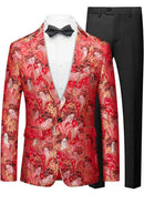 Men's One-Button Slim Fit Japanese Maid Pattern Red Blazer