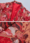 Men's One-Button Slim Fit Japanese Maid Pattern Red Blazer