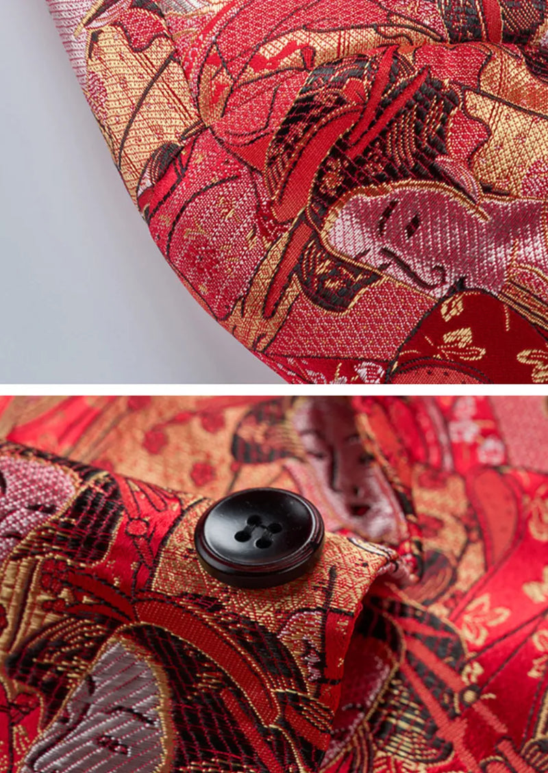 Men's One-Button Slim Fit Japanese Maid Pattern Red Blazer