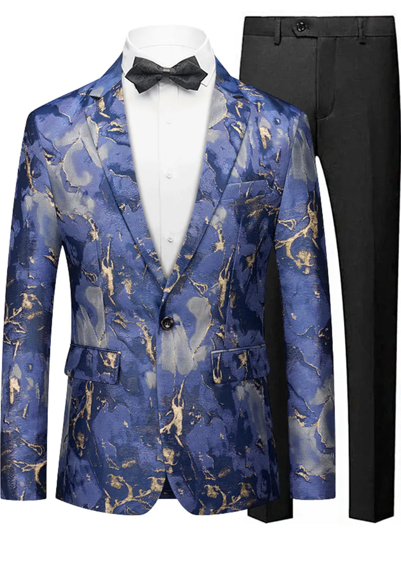 Chaqueta azul moderna de corte entallado con un botón para hombre