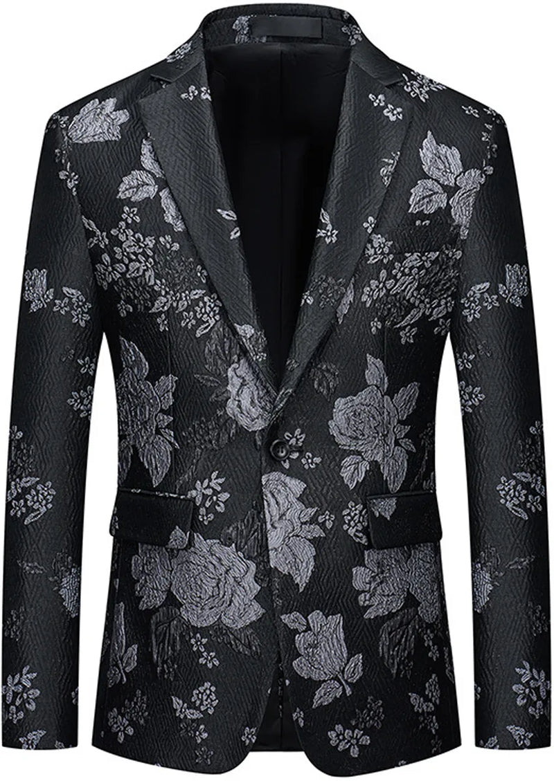 Veste homme coupe slim à un bouton en jacquard argenté noir