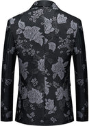 Men's One-Button Slim Fit Silver Jacquard Black Jacket