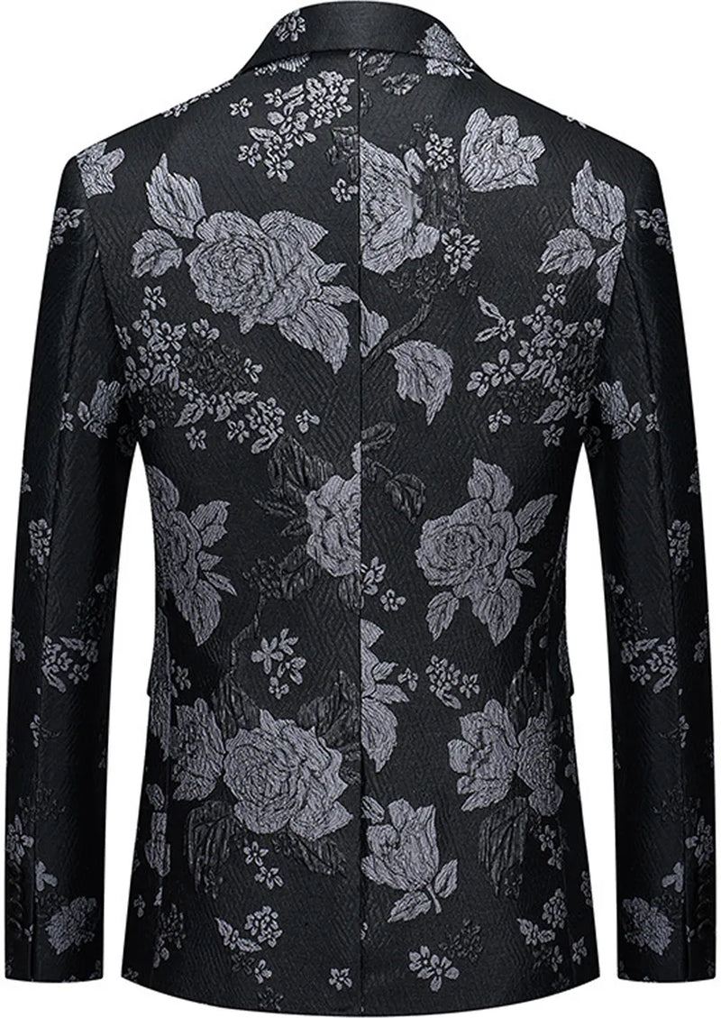 Veste homme coupe slim à un bouton en jacquard argenté noir