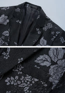 Men's One-Button Slim Fit Silver Jacquard Black Jacket