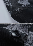 Men's One-Button Slim Fit Silver Jacquard Black Jacket