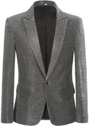 Men’s One-Button Slim Fit  Sequin Silver Tuxedo