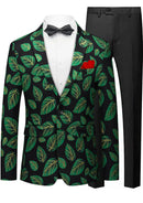 Veste homme noire en jacquard à feuilles vertes à un bouton