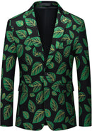 Veste homme noire en jacquard à feuilles vertes à un bouton