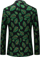 Veste homme noire en jacquard à feuilles vertes à un bouton