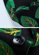 Veste homme noire en jacquard à feuilles vertes à un bouton