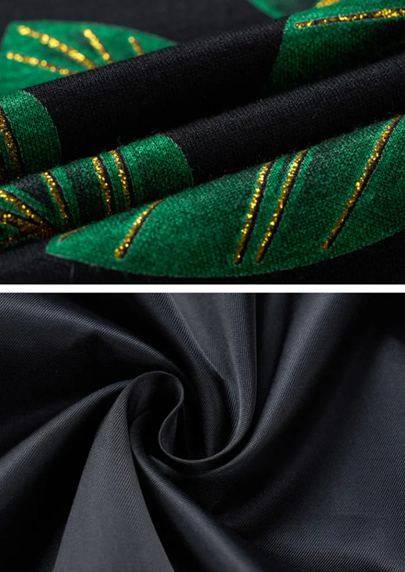 Men's One-button Green Leaf Jacquard Black Jacket
