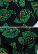 Veste homme noire en jacquard à feuilles vertes à un bouton