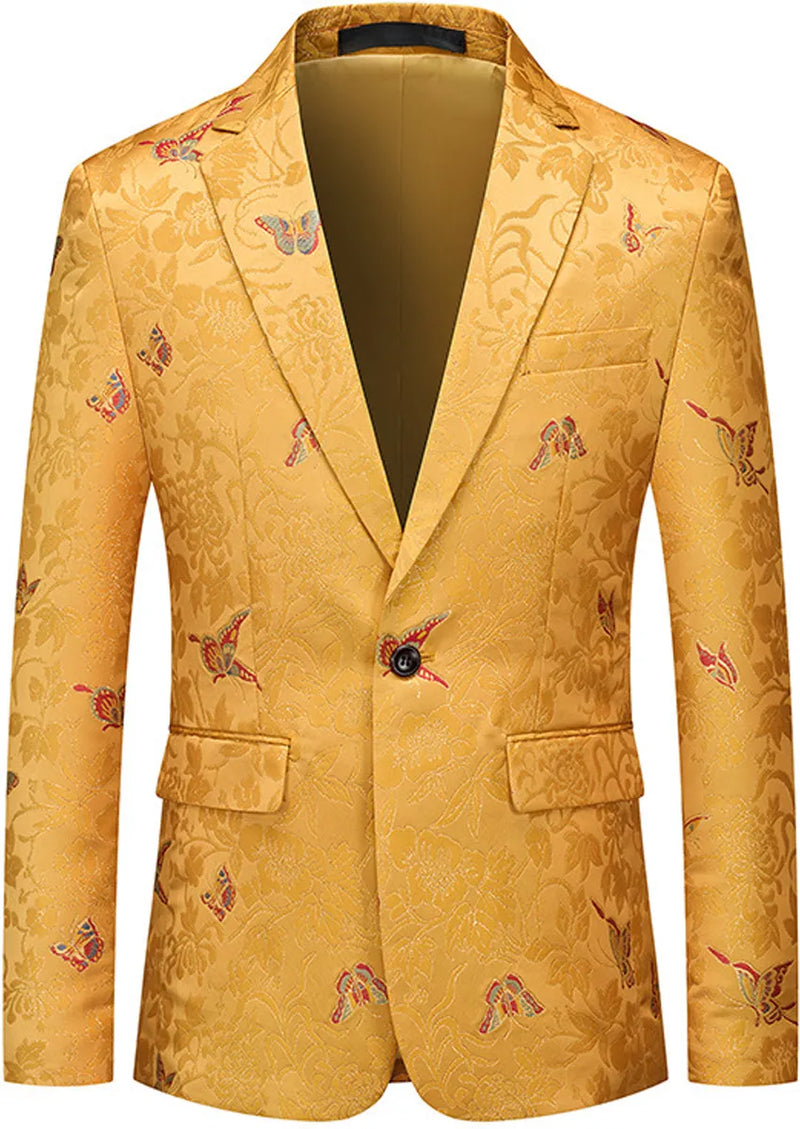 Veste homme coupe slim à un bouton en jacquard papillon jaune