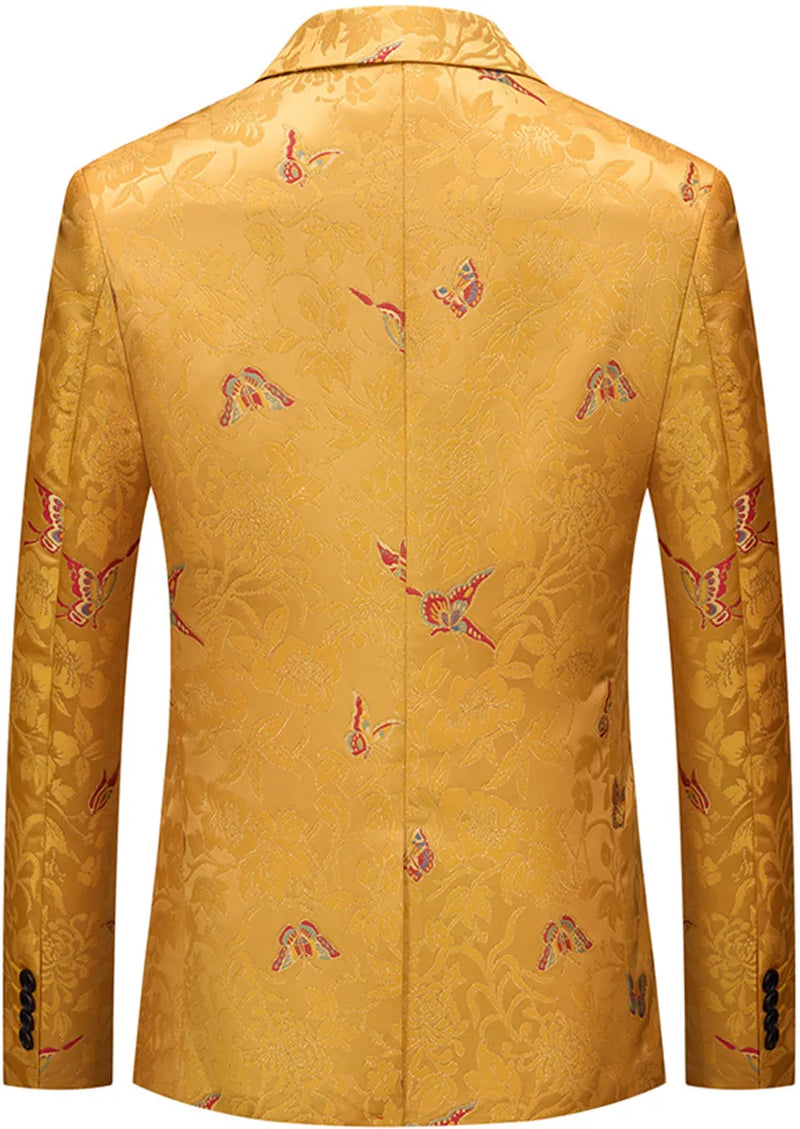 Veste homme coupe slim à un bouton en jacquard papillon jaune