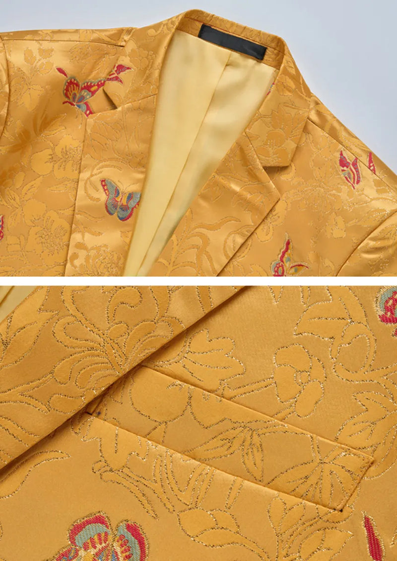 Veste homme coupe slim à un bouton en jacquard papillon jaune