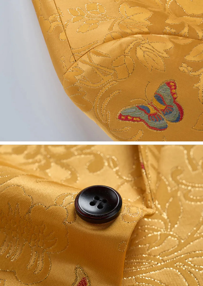 Veste homme coupe slim à un bouton en jacquard papillon jaune