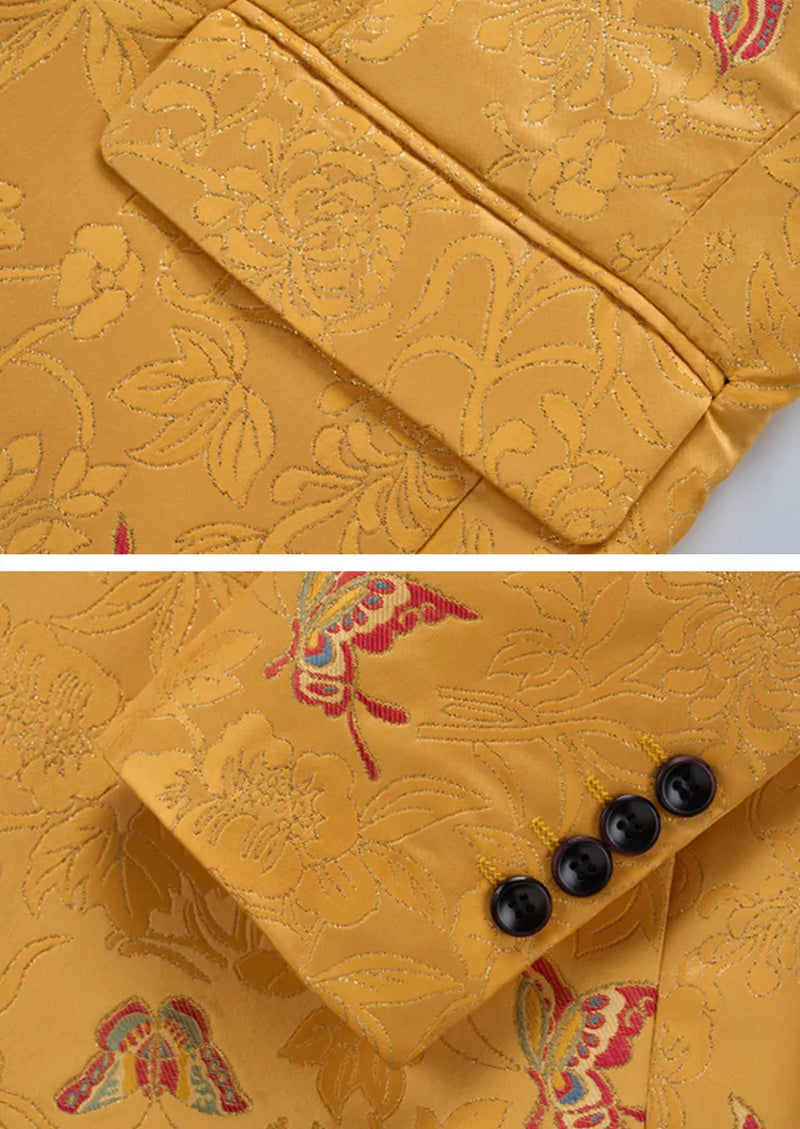 Veste homme coupe slim à un bouton en jacquard papillon jaune