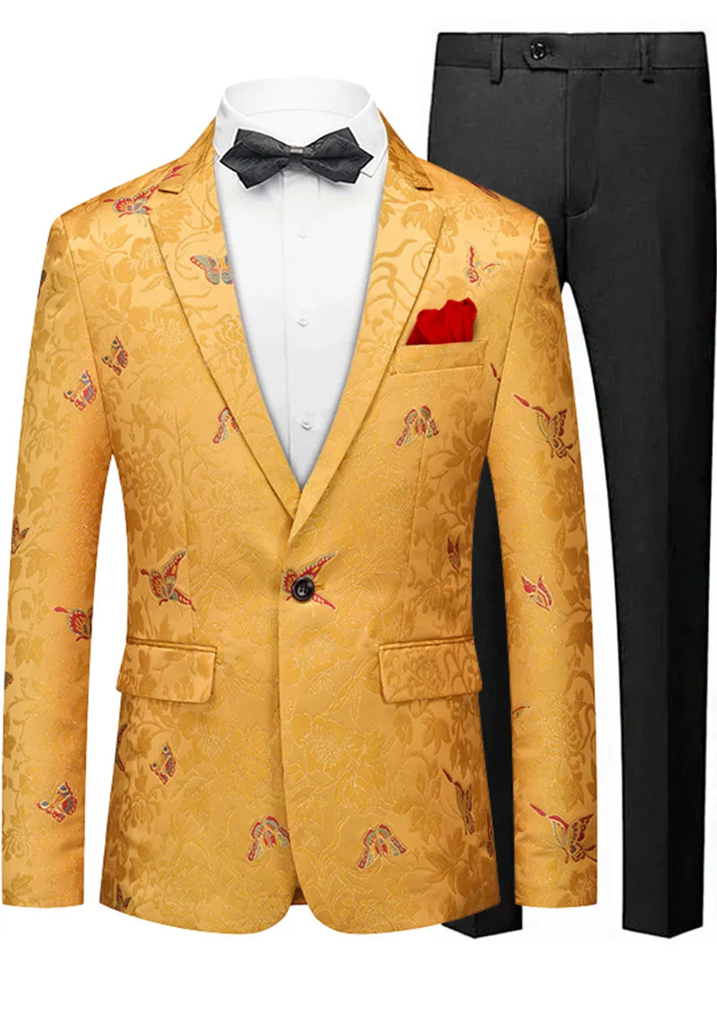 Veste homme coupe slim à un bouton en jacquard papillon jaune
