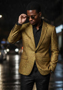Men's One Button Notched Lapel Gold Metallic Crackle Blazer