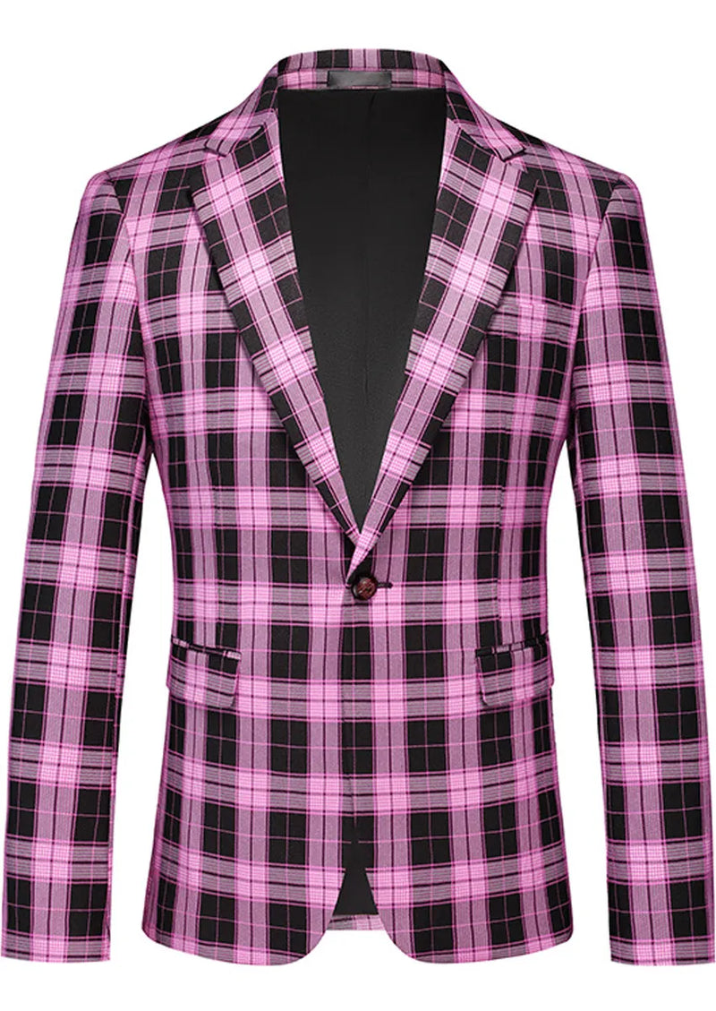 Men's Plaid Slim Fit Purple and Black Plaid Suit