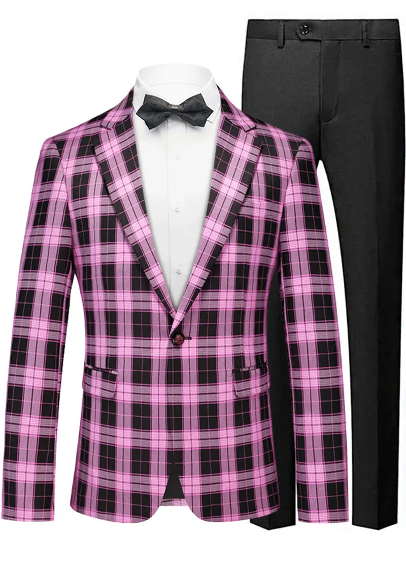 Men's Plaid Slim Fit Purple and Black Plaid Suit
