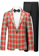 Men's Plaid Slim Fit Red and Mint Check Suit