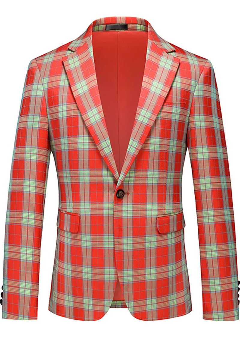 Traje de cuadros rojos y menta de corte entallado para hombre