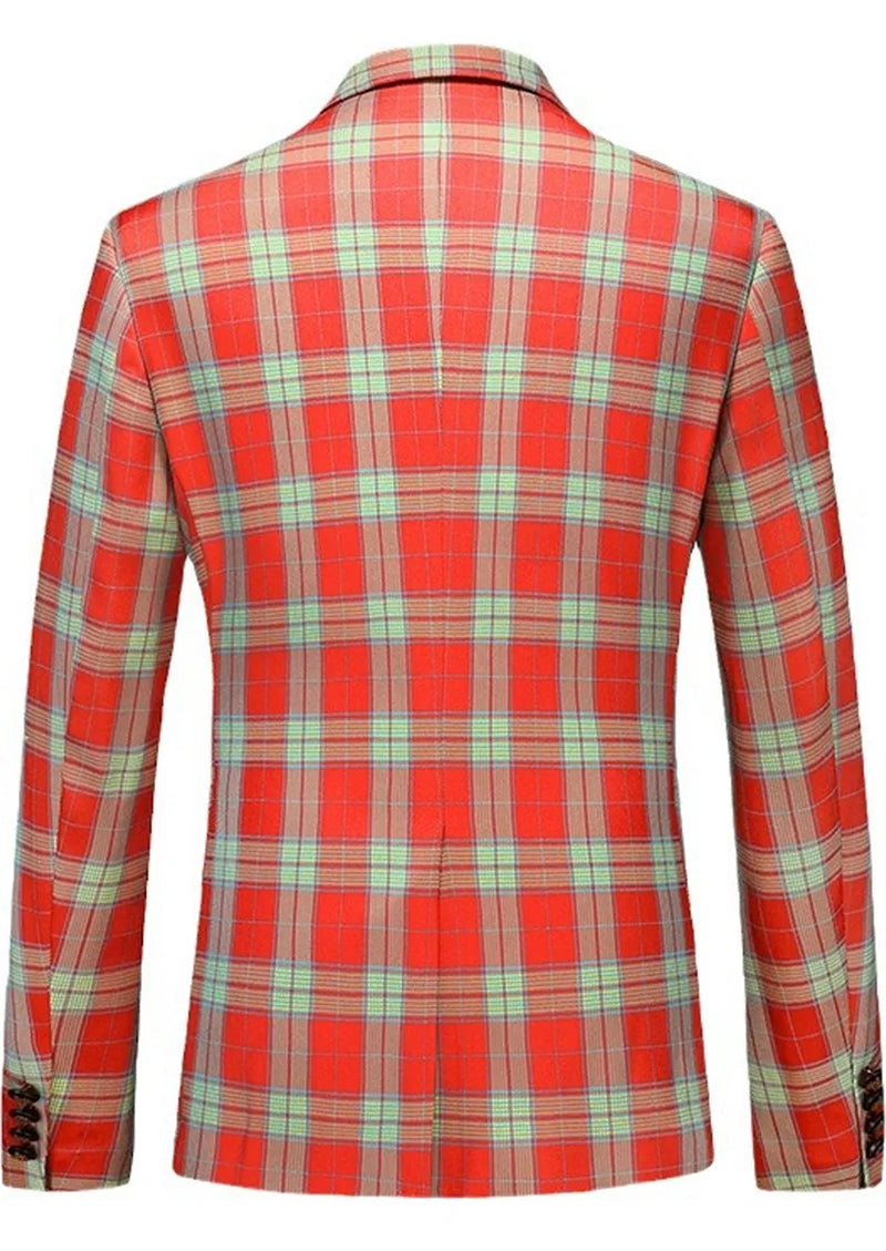 Traje de cuadros rojos y menta de corte entallado para hombre