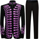 Men's Purple Aigillette Decorated Ceremonial Hussar Officers Style Black Tuxedo