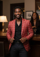red plaid casual blazer
