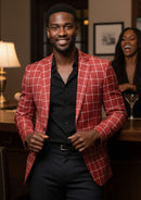 Men’s Red Plaid One Button Casual Blazer