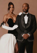 Men's Rhinestone Embellishments 3-Piece Wedding Black Tuxedo