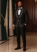 Men's Rhinestone Embellishments 3-Piece Wedding Black Tuxedo