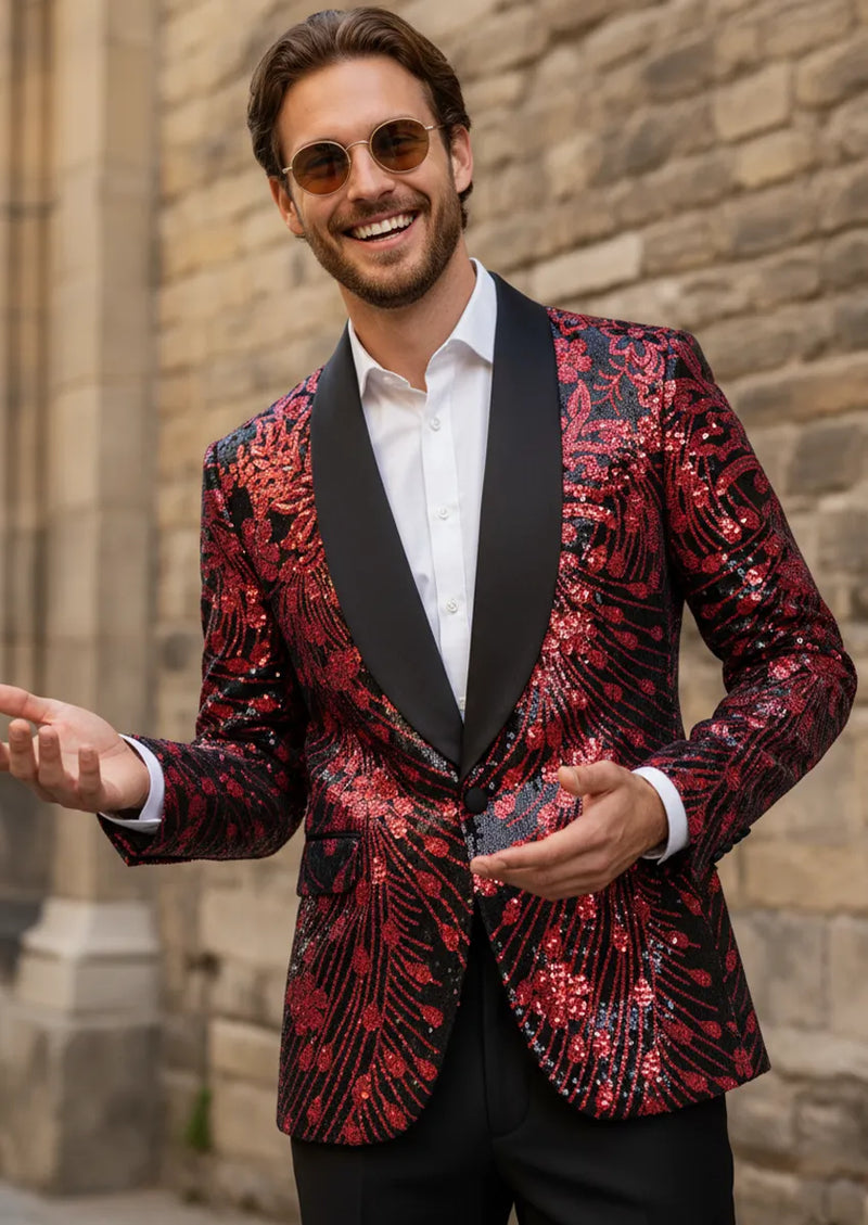 Chaqueta de lentejuelas para hombre con estrellas fugaces rojas