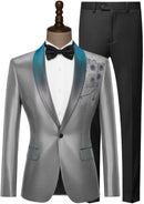 Men's Sequin Embroidered Shawl Lapel Sliver Tuexdo