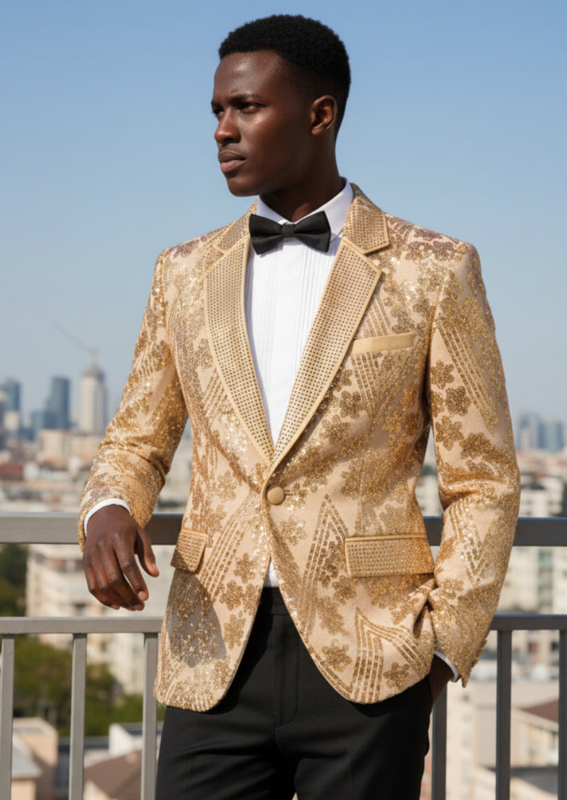 Men's  Sequin Six-pointed Star Golden Luxury Blazer