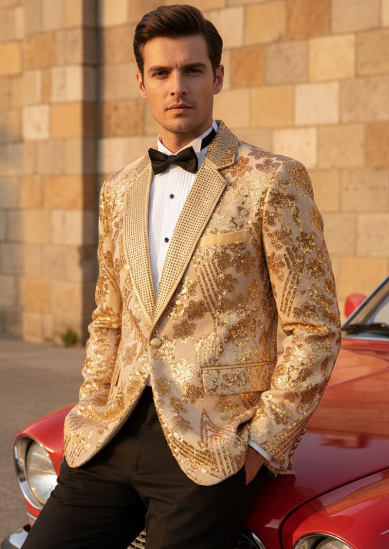 Men's Sequin Six-pointed Star Golden Luxury Tuxedo Men's Sequin Six-pointed Star Golden Luxury Tuxedo