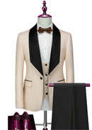 Men's Shawl Collar 3-Piece Jacquard Beige Tuxedo