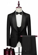 Men's Shawl Collar 3-Piece Jacquard Black Tuxedo