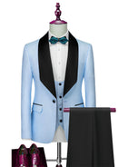 Men's Shawl Collar 3-Piece Jacquard Light  Blue Tuxedo