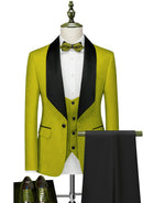 Men's Shawl Collar 3-Piece Jacquard Lime Green Tuxedo