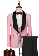 Men's Shawl Collar 3-Piece Jacquard Pink Tuxedo